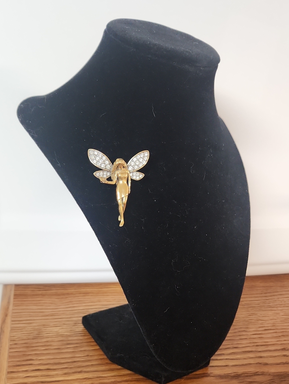 Gold Fairy Wing Brooch with Crystal Accents - Womens Jewelry